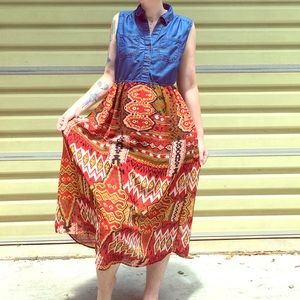 Jean Button Down Dress With Tribal Bottom!!